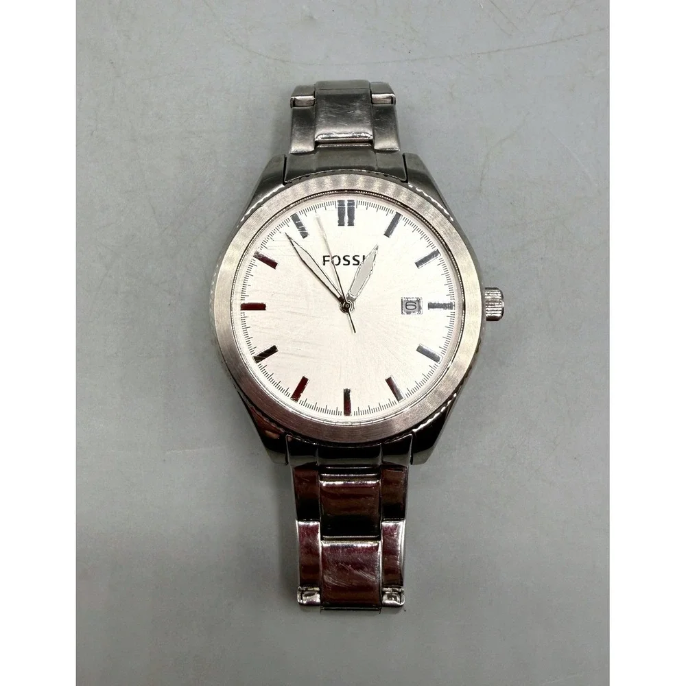 Fossil BQ3183 All Stainless Steel Silver Watch White Textured Dial Date Window